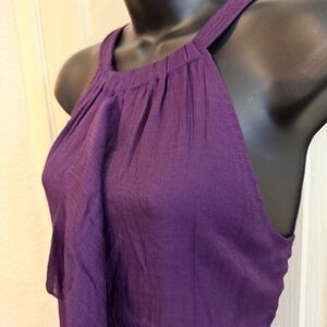 NWT DKNY Women Halter Neck Ruffle Front Top Mulberry Purple Side Zip T1422178X S